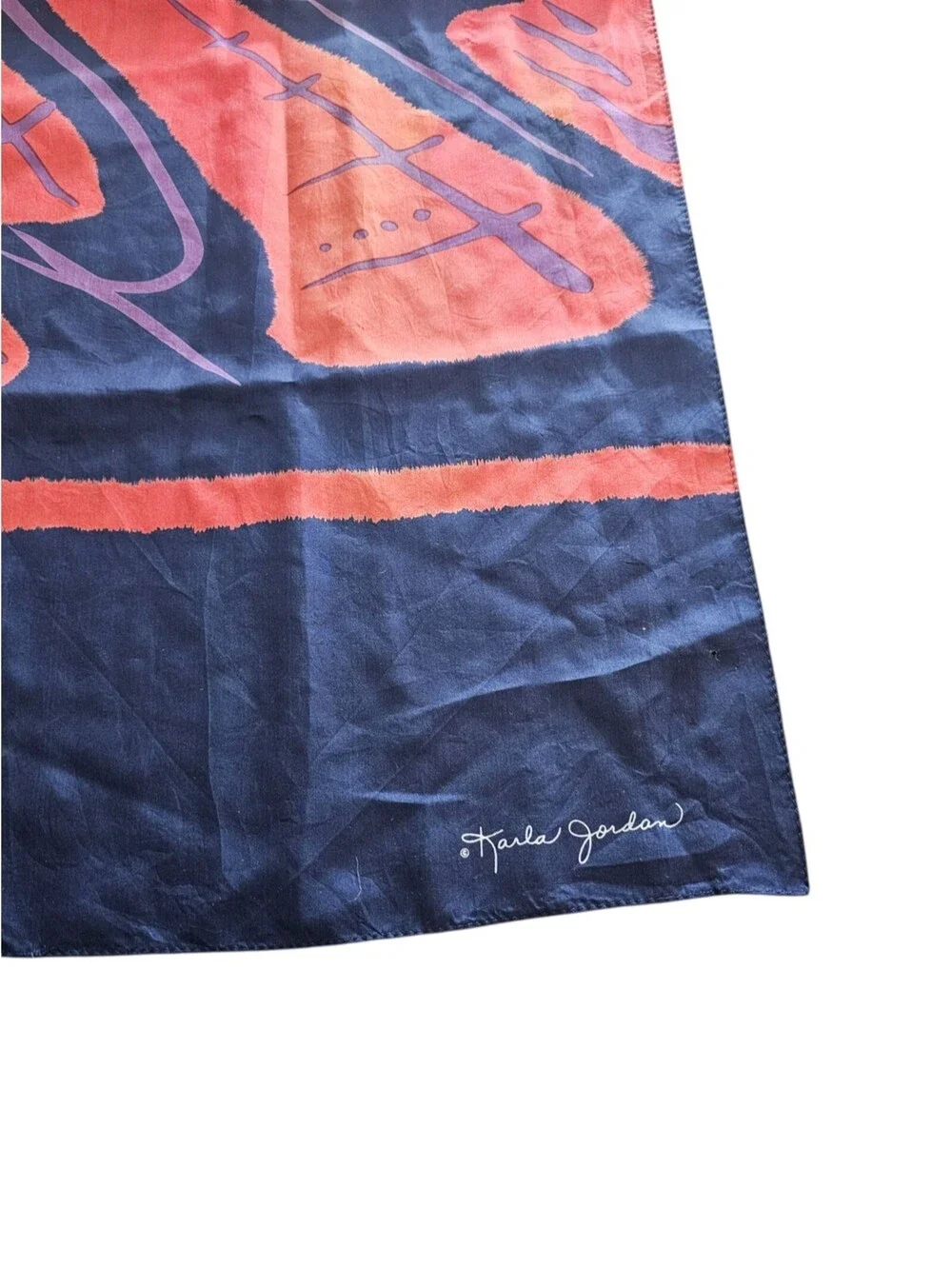 KARLA JORDAN Colorful SILK Scarf Purple Orange Abstract Print